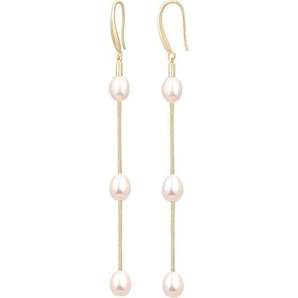 Long Pearl Dangle Earrings18K Gold Plated Long Dangle Drop Earrings‎